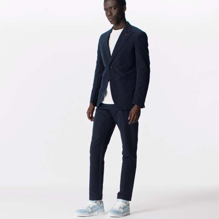 Louis Vuitton Unisex LV Trainer Sneaker Blue Monogram Textile Rubber Outsole Initials