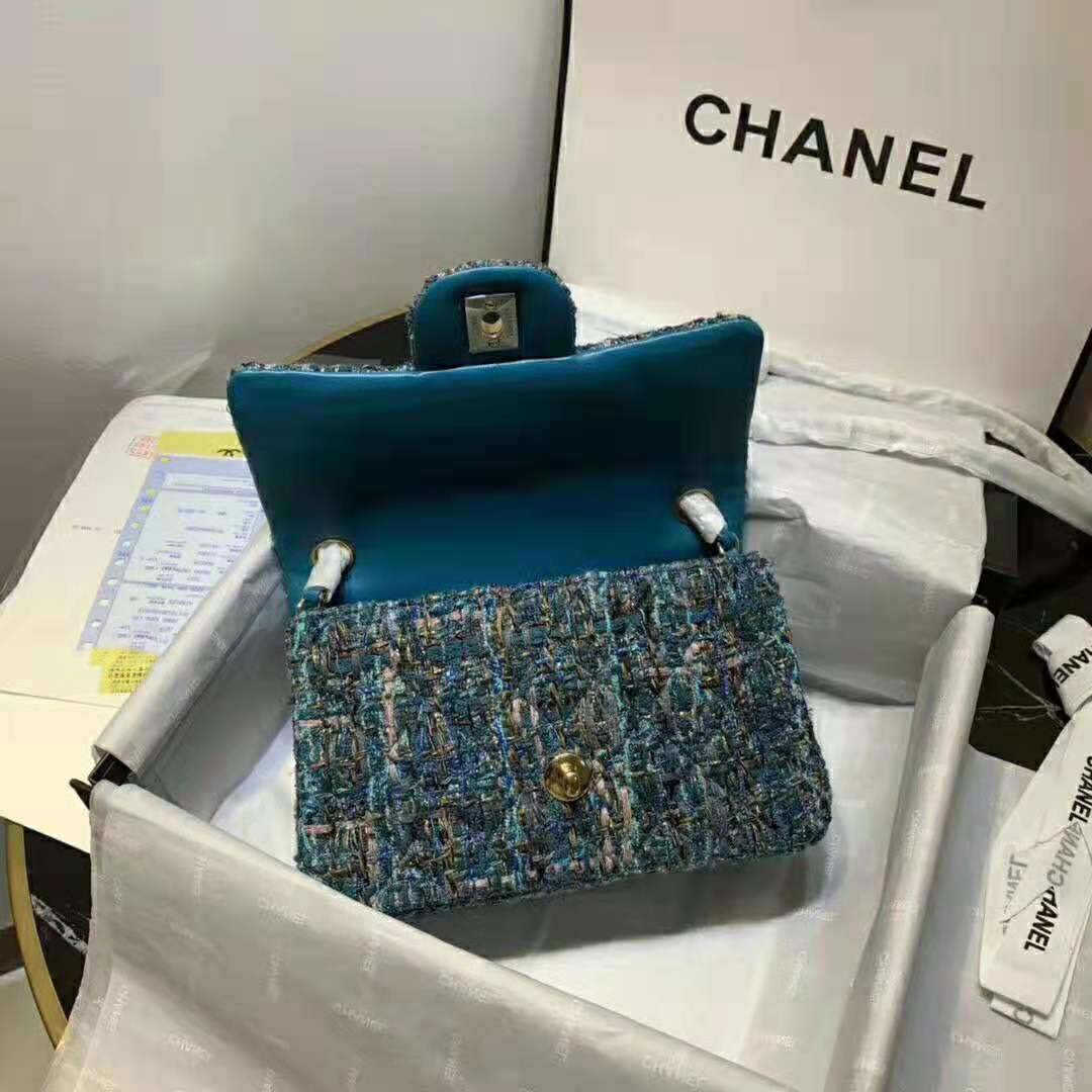 Chanel Women Mini Flap Bag in Tweeds & Fabrics-Blue