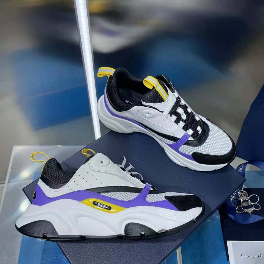 Dior Men B22 Sneaker Violet and White Calfskin with White and Black Technical Mesh
