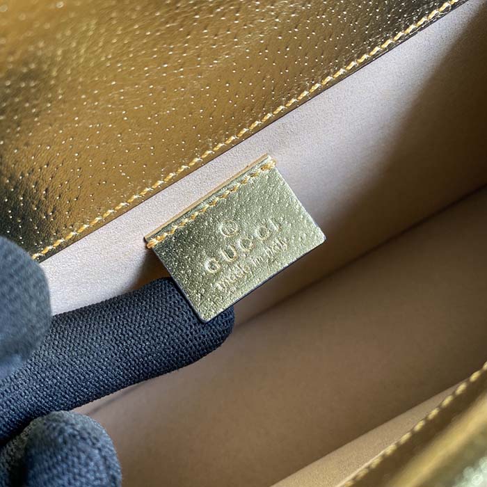 Gucci Women Dionysus Small Shoulder Bag Gold Lamé Leather Tiger Head