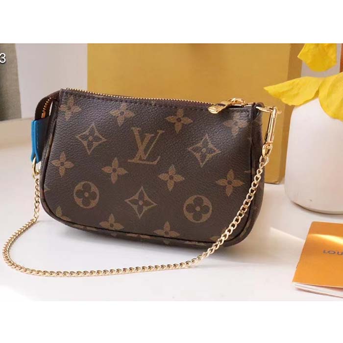 Louis Vuitton LV Women Mini Pochette Accessoires Blue Monogram Coated Canvas