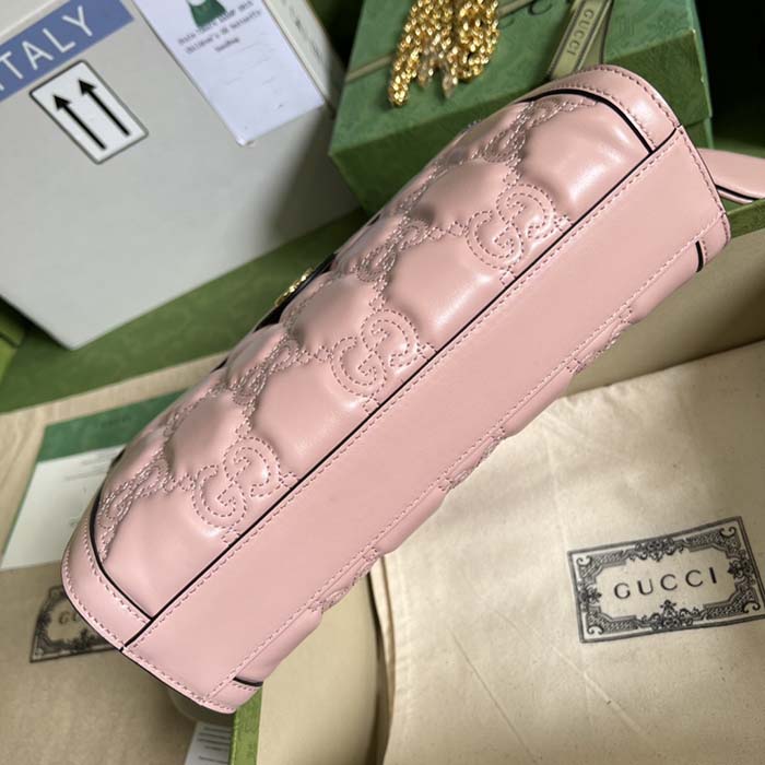 Gucci Women GG Matelassé Leather Small Bag Pink GG Double G