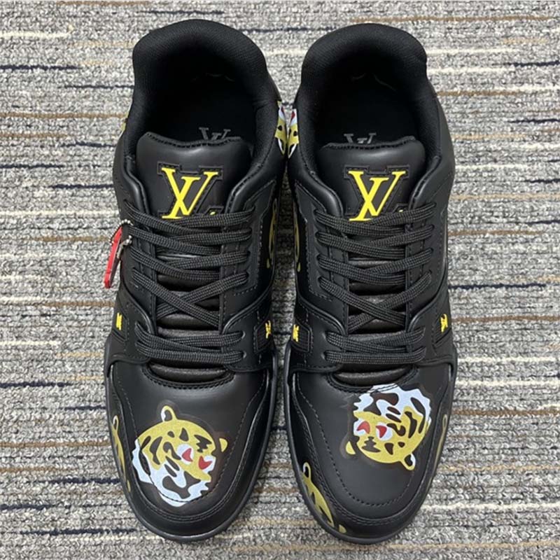 Louis Vuitton LV Unisex Trainer Sneaker Black Printed Calf Leather Rubber Outsole