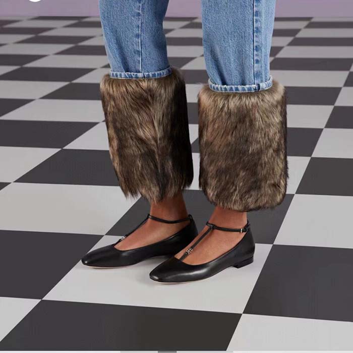 Gucci Women GG Ballet Flat Double G Black Leather Sole Flat 1 Cm Heel