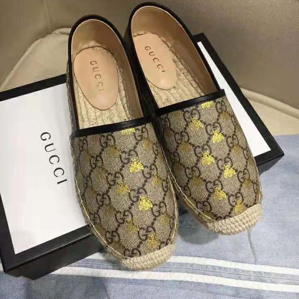 Gucci Women GG Supreme Bees Espadrille 2 cm Platform-Gold