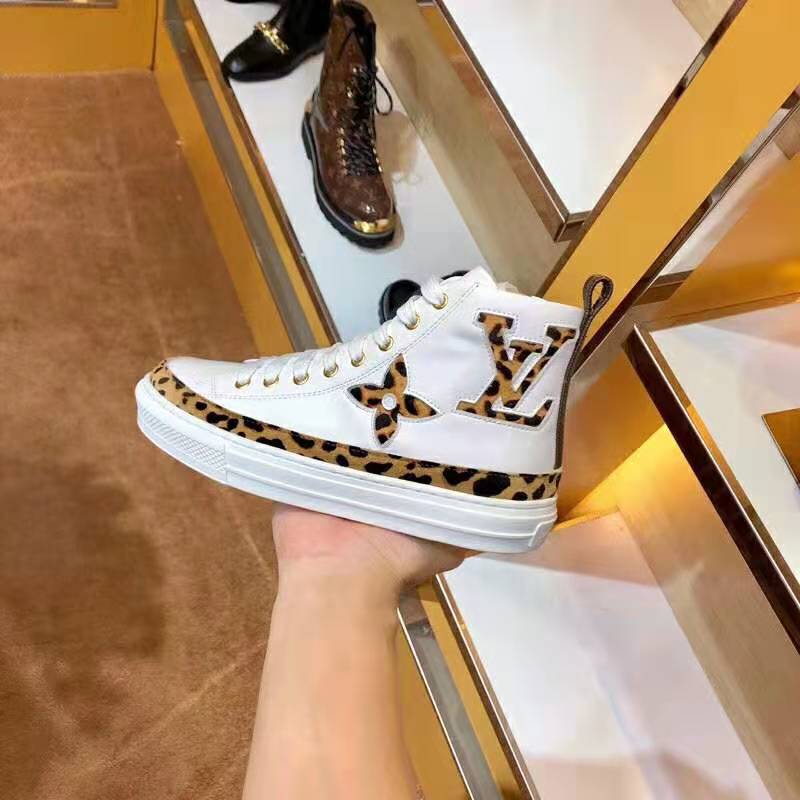 Louis Vuitton LV Unisex Stellar Sneaker Boot in Soft White Calfskin Leather with Giant LV Monogram Flowers