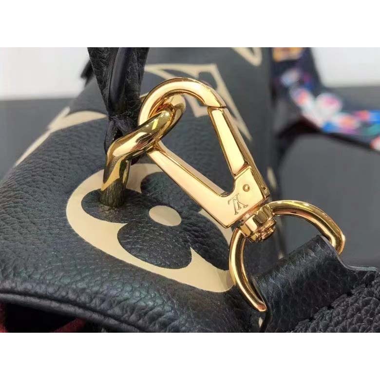 Louis Vuitton LV Women Madeleine BB Handbag Black Beige Embossed Grained Cowhide Leather