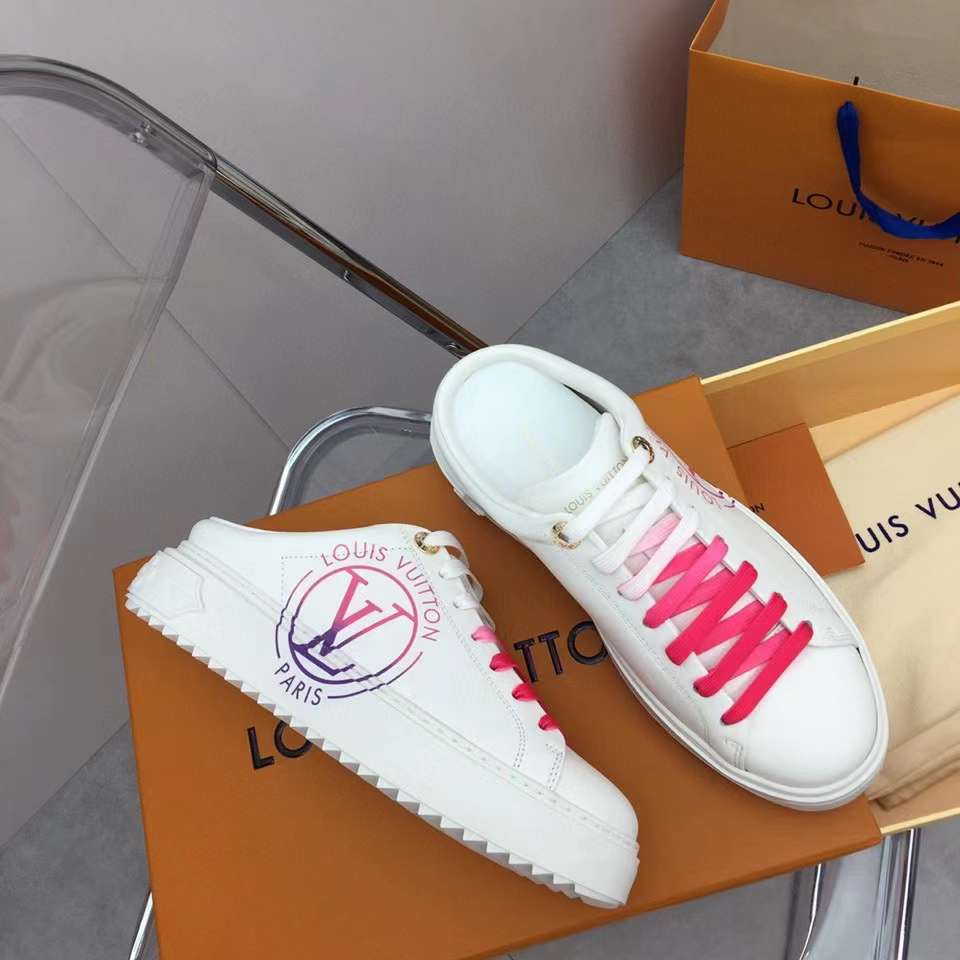 Louis Vuitton Unisex LV Time Out Open-Back Sneaker Fuchsia Pink Printed Calf Leather