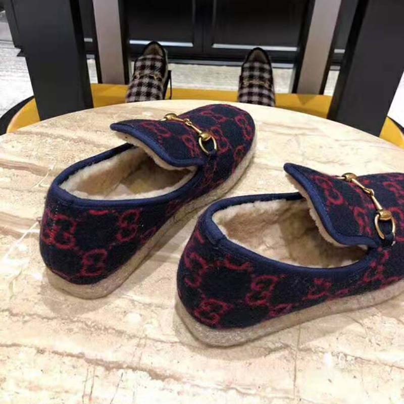 Gucci Unisex GG Wool Loafer in Blue and Red GG Wool