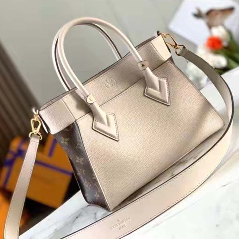 Louis Vuitton LV Women On My Side PM Handbag Greige Monogram Coated Canvas Calf