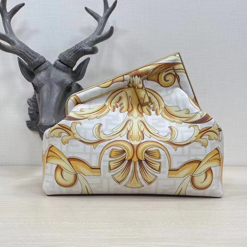 Fendi Women First Medium Fendace White Yellow Printed Silk Bag