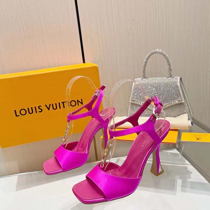 Louis Vuitton Women LV Sparkle Sandal Rose Calfskin Leather Outsole 9.5 CM Heel