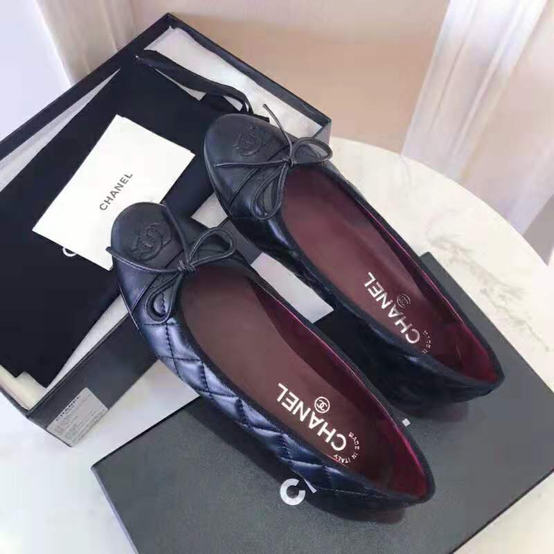 Chanel Women Ballerinas in Aged Calfskin Leather-Black