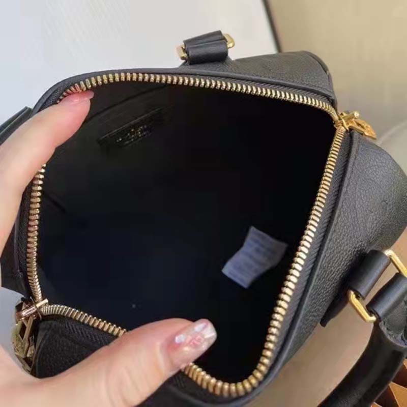 Louis Vuitton LV Women Speedy Bandoulière 20 Black Embossed Grained Cowhide Leather