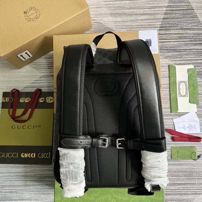 Gucci Unisex Medium Backpack Interlocking G Black GG Supreme Canvas