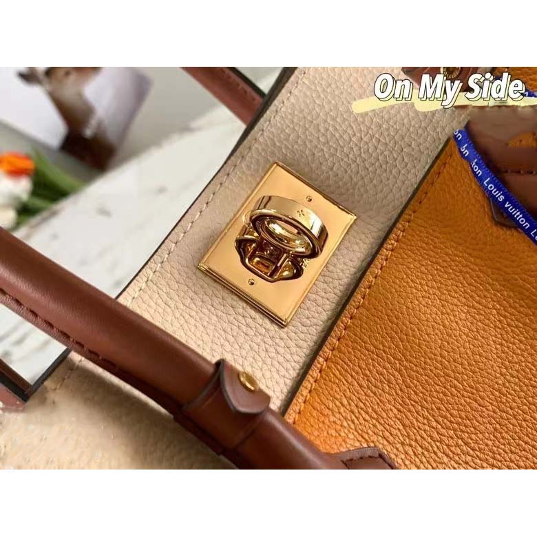 Louis Vuitton LV Women On My Side MM Tote Bag Brown Calfskin Monogram Coated Canvas