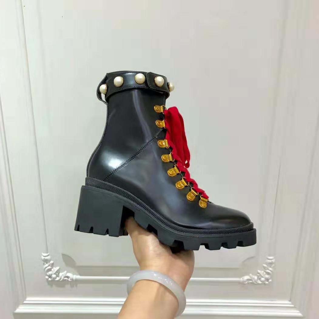 Gucci Women Gucci Leather Ankle Boot in Black Shiny Leather 7.6 cm