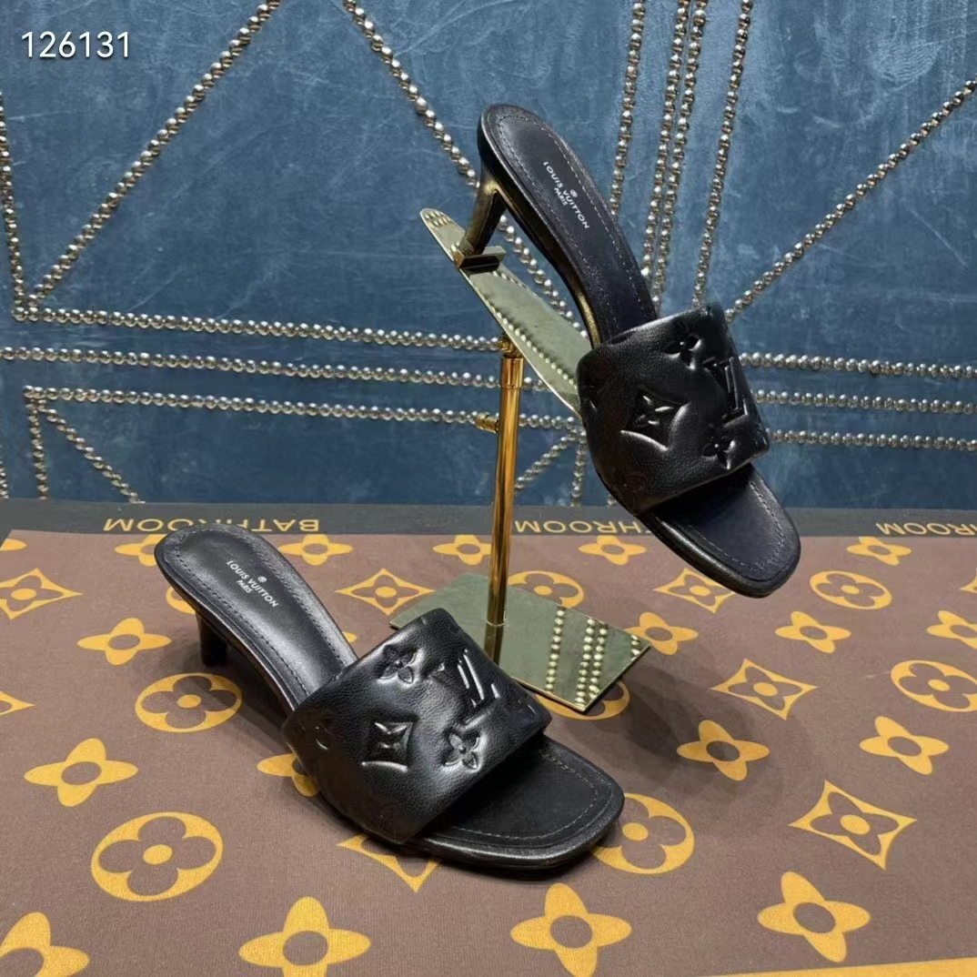 Louis Vuitton LV Women Revival Mule Black Monogram Embossed Lambskin 5.5 cm Heel