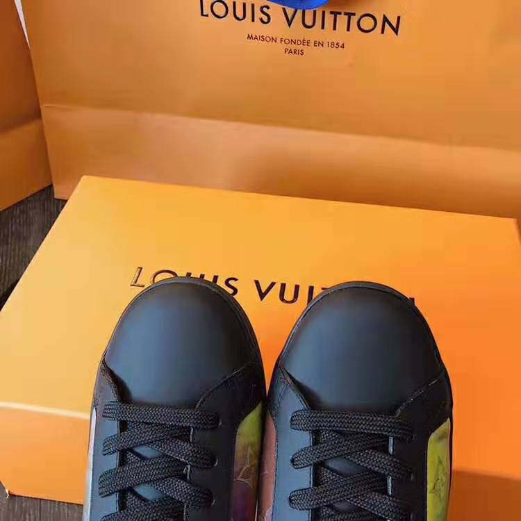 Louis Vuitton LV Unisex LV Sneaker Luxembourg in Iridescent Monogram Textile and Calf Leather-Black