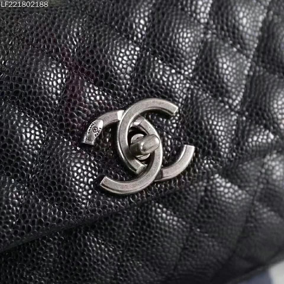 Chanel Coco Caviar Lizard Quilted Mini Flap Bag with Top-Handle-Black