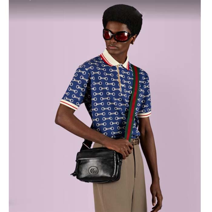 Gucci GG Unisex Shoulder Bag Tonal Double G Black Leather