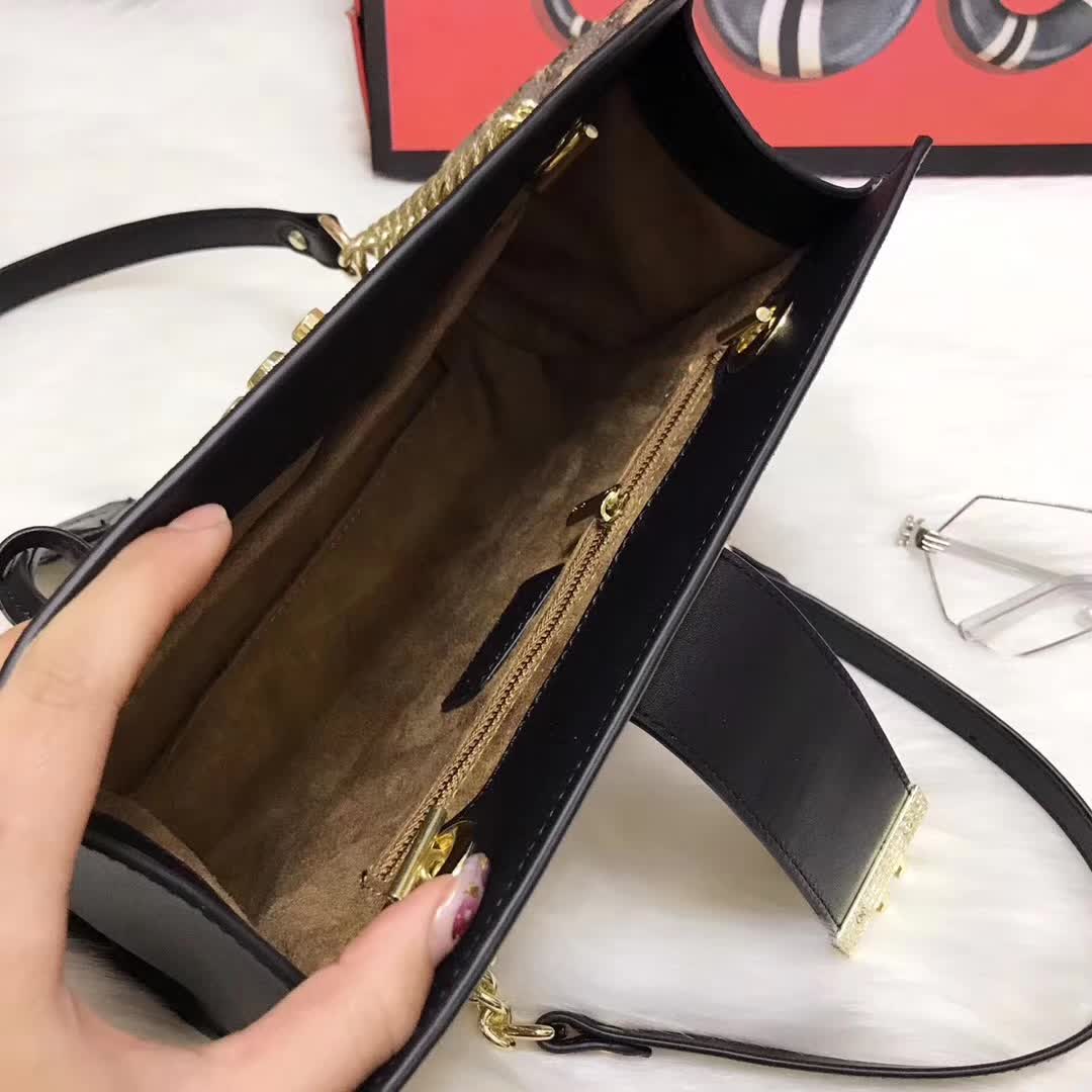 Gucci Padlock Small GG Supreme Canvas Shoulder Bag with Printed Bees