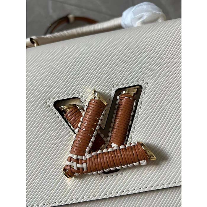 Louis Vuitton LV Women Twist MM Beige White Brown Grained Leather Cowhide