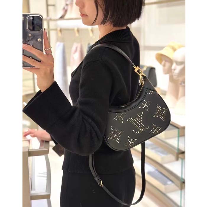 Louis Vuitton LV Women Bagatelle Black Handbag Black Monogram Empreinte Grained Cowhide Leather Studs