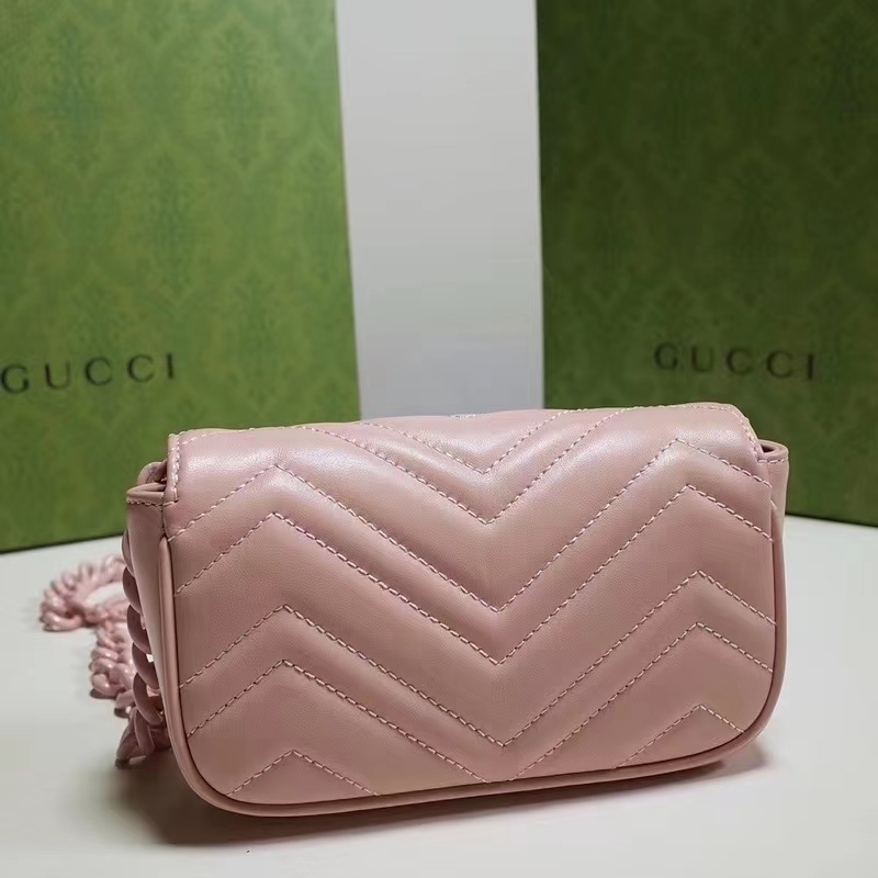 Gucci Women GG Marmont Belt Bag Pink Chevron Matelassé Leather Double G