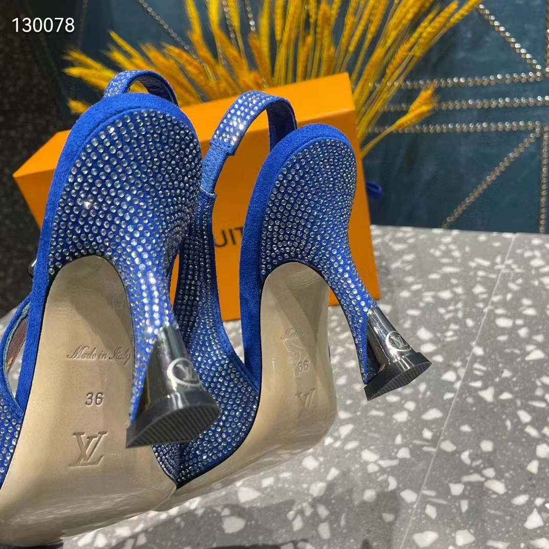 Louis Vuitton LV Women Sparkle Slingback Pump Bleu Roi Blue Strass 9.5 Cm Heel