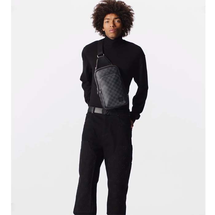 Louis Vuitton LV Unisex Avenue Slingbag NM Damier Graphite Coated Canvas Cowhide Leather