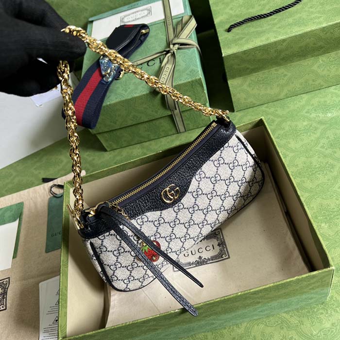 Gucci Women Ophidia GG Small Handbag Beige Blue GG Supreme Canvas Double G