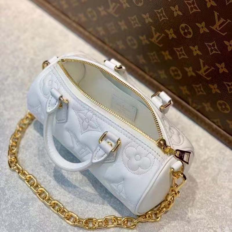 Louis Vuitton LV Women Papillon BB Handbag White Quilted Embroidered Smooth Calf