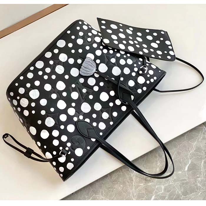 Louis Vuitton Women LVxYK Neverfull MM Tote Black White Embossed Grained Monogram Empreinte Cowhide