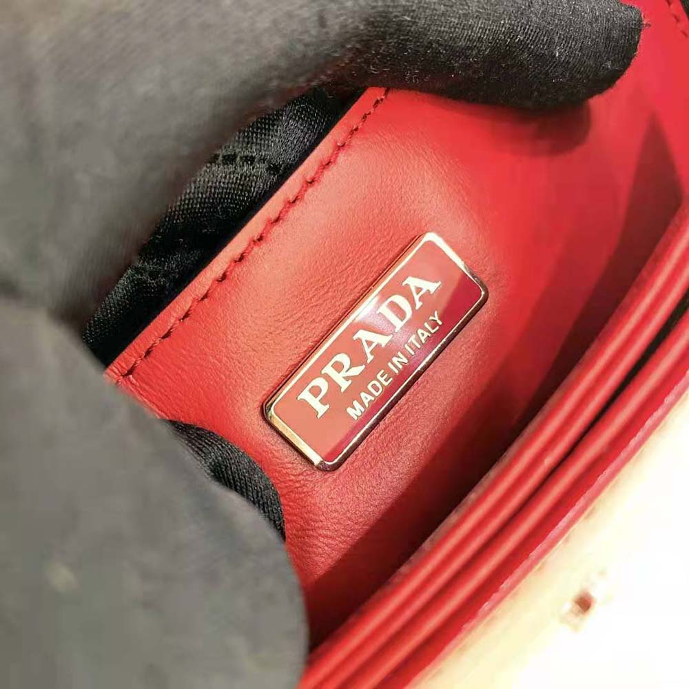 Prada Women Brushed Leather Shoulder Bag-Red