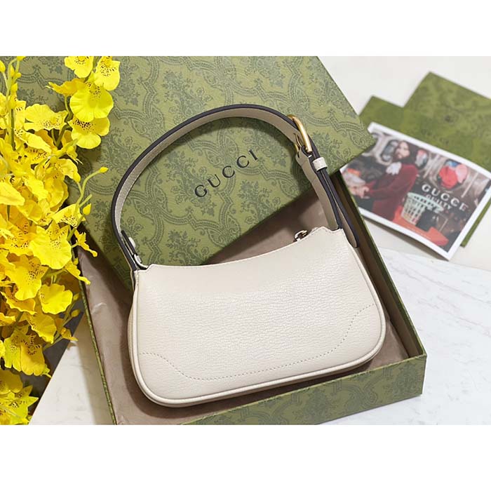 Gucci Women GG Aphrodite Shoulder Bag Double G White Leather Zip Closure