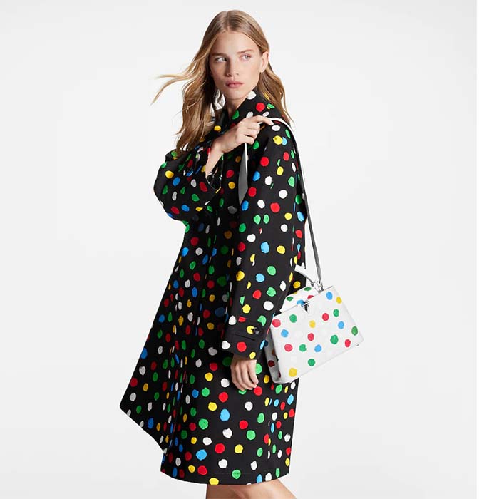 Louis Vuitton Women LV x YK Capucines BB White Taurillon Bull Calf Leather 3D Painted Dots