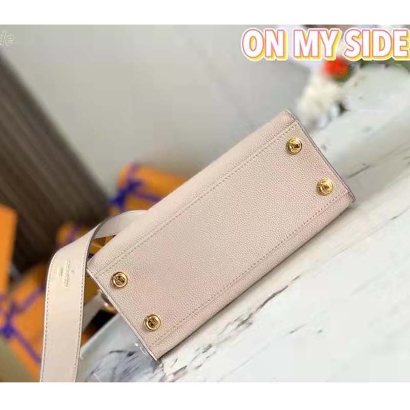 Louis Vuitton LV Women On My Side PM Handbag Greige Monogram Coated Canvas Calf