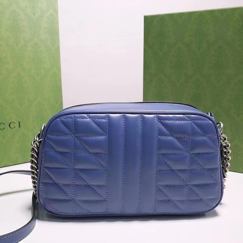 Gucci Unisex GG Marmont Matelassé Shoulder Bag Blue Matelassé Leather Double G