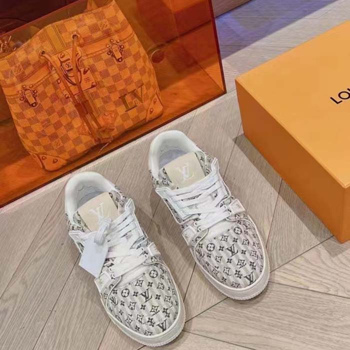 Louis Vuitton Unisex LV Trainer Sneaker Beige Monogram Textile Rubber Outsole Initials