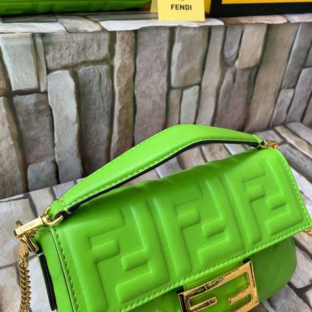 Fendi Women Baguette Soft Nappa Leather Bag-Green
