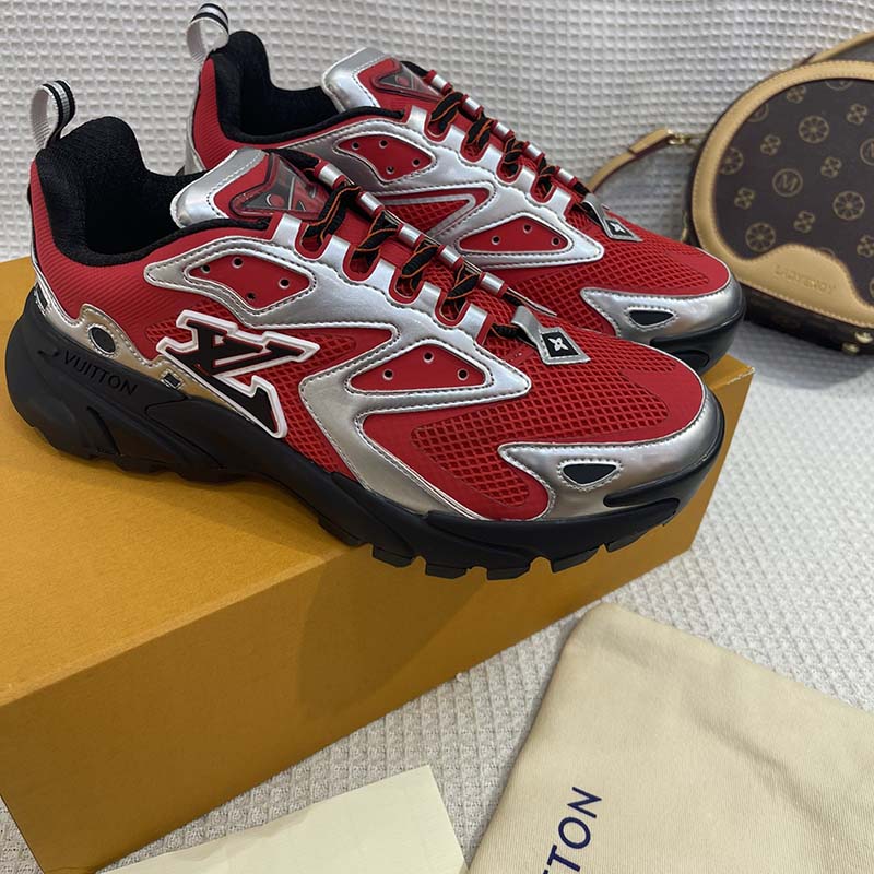 Louis Vuitton Unisex LV Runner Tatic Sneaker Red Mix Materials Rubber Monogram Flowers