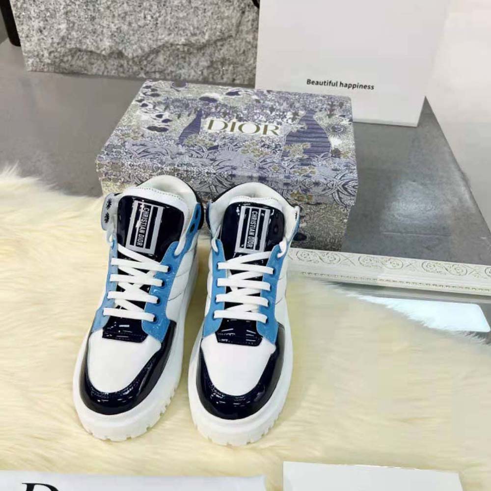 Dior Unisex D-Player Sneaker Blue Multicolor Technical Fabric Suede and Calfskin