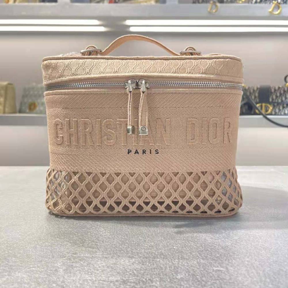 Dior Women Diortravel Vanity Case Mesh Embroidery-Pink
