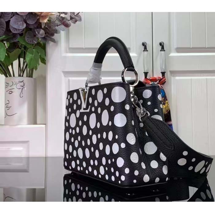 Louis Vuitton Women LV x YK Capucines BB Black White Taurillon Bull Calf Leather Infinity Dots Print