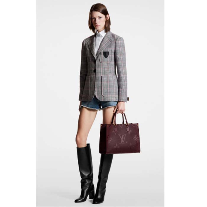 Louis Vuitton LV Women OnTheGo MM​ Wine Red Monogram Empreinte Embossed Grained Cowhide Leather