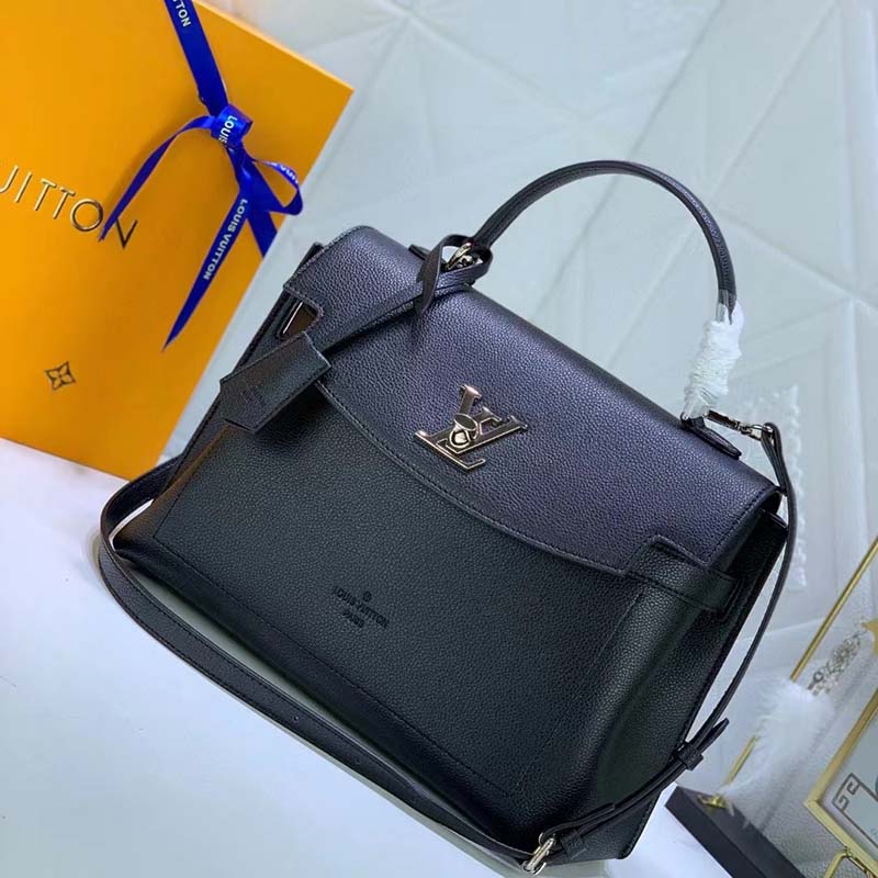 Louis Vuitton LV Women Lockme Ever MM Handbag Black Soft Grained Calfskin