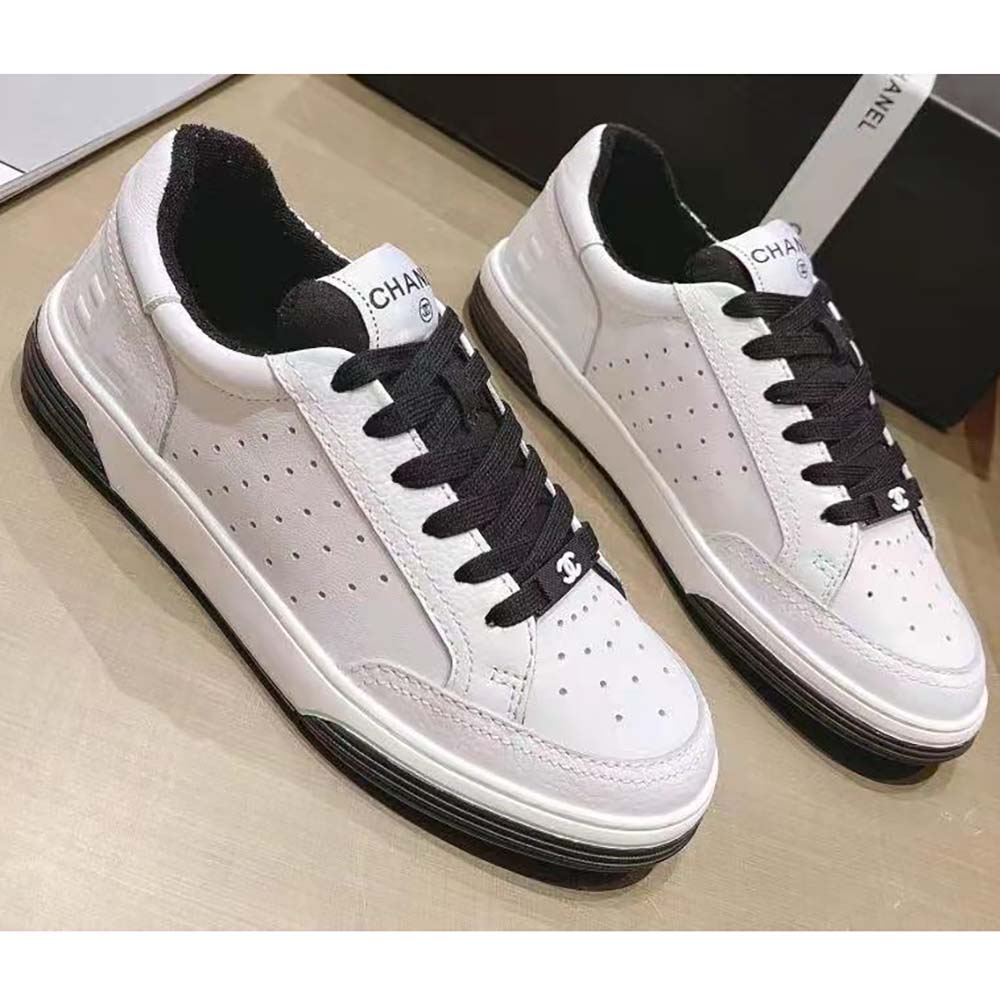 Chanel Women Calfskin Letter Flat Lace Up Runner Trainer Sneakers