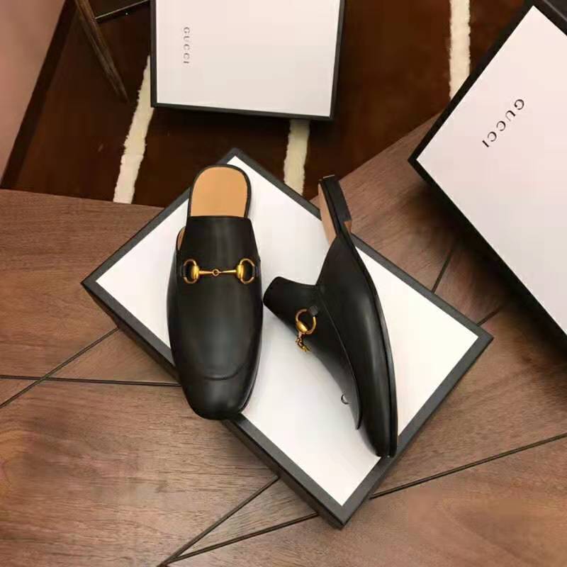 Gucci Men Leather Horsebit Slipper 1.3 cm Heel-Black