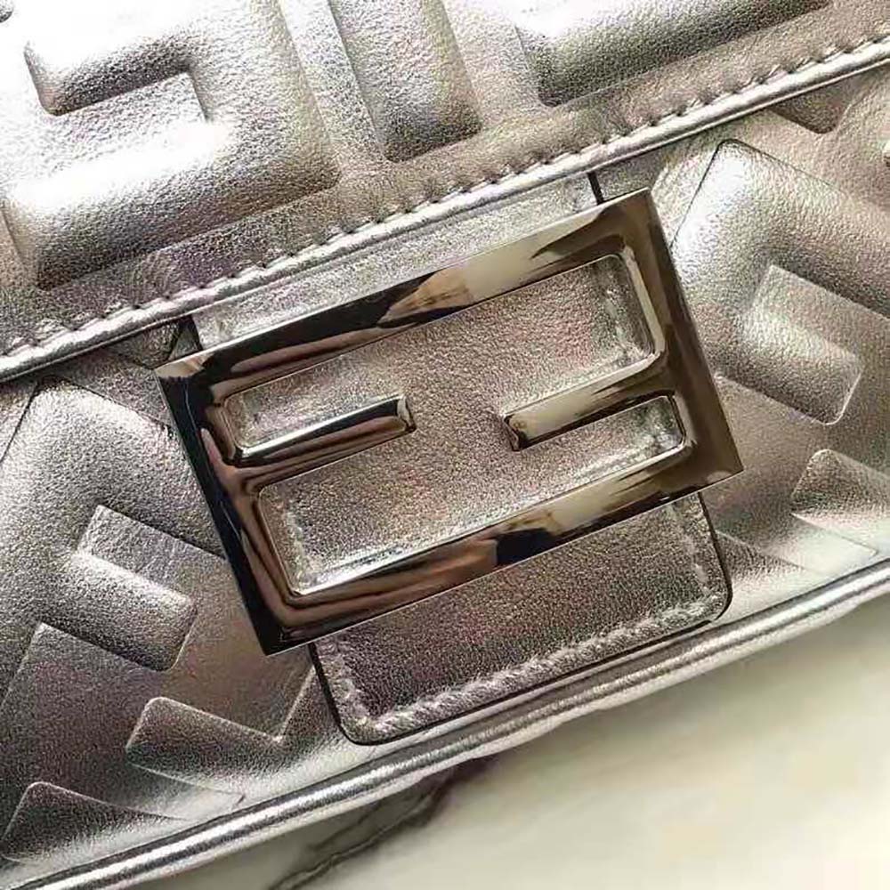 Fendi Women Baguette Fendi Prints On Leather Bag-Silver